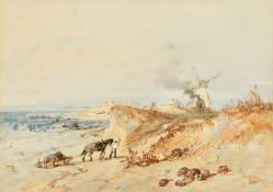 Attributed to Robert Brandard (19th Century) 'Bognor Rocks', A horse and cart pulling rocks off a