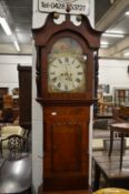 A 19th century mahogany longcase clock with painted arch dial.