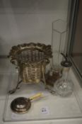 A pierced silver basket and other items.