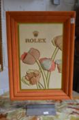 An unusual Rolex embossed velvet shop counter advertising sign.
