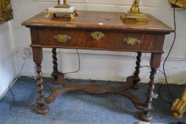 An 18th century walnut single drawer side table (AF).