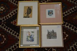 A group of four small colour prints, abstracts, landscapes and figure studies.