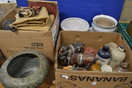 Stoneware bottles, eastern jardiniere etc.