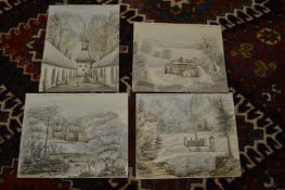 A small group of unframed drawings and watercolours.