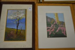 A small oil on panel depicting a tree and another picture.