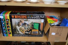 A Binatone TV game, boxed and other items.