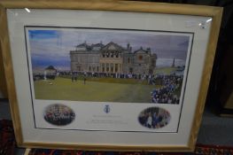 The Captain Driving In, coloured golfing print.