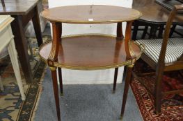 A brass bound mahogany two tier etagere.