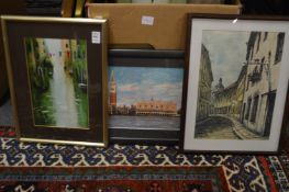 A canal scene, signed Malcolm Price and two others.