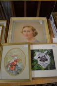 Thomas Bradley, a portrait of a young lady, signed and dated 1962 and two floral studies.