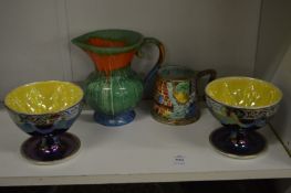 A pair of Maling lustre ware grapefruit bowls and two other items.