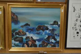 Rocky coastal landscape, oil on canvas, signed.