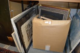 A quantity of paintings and prints.