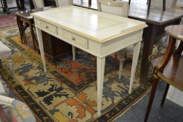 A decoratively painted two drawer side table.