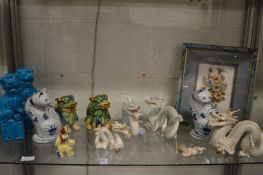 Chinese and other decorative porcelain ornaments to include dragons.