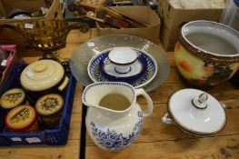 Miscellaneous items to include Bakelite ice bucket, a large glass dish, a jardiniere etc.