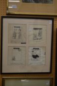 Heath, four pen and ink cartoons, framed as one.