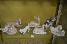 Lladro and other groups depicting animals and birds.