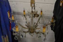 A cut glass chandelier.