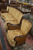 A three-piece mahogany framed Bergere suite.
