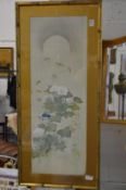 Chinese school, a botanical scene, colour print in a bamboo style frame.