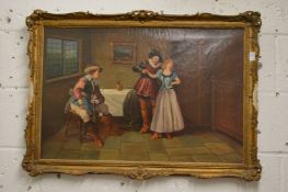 An interior scene with Cavaliers and a young lady, oil on canvas, signed Costa.