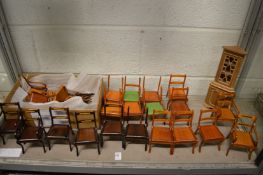 A quantity of wooden model chairs and a corner cabinet (several AF).