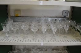 A shelf of glassware.