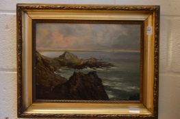 A rocky coastal landscape oil on canvas, signed.