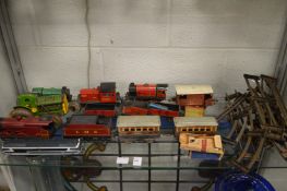 Tin plate trains, an old model tractor etc.