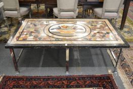 A very good Italian marble inlaid coffee table with chrome framed base.