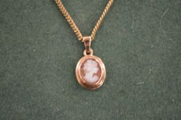 A small cameo pendant and chain.