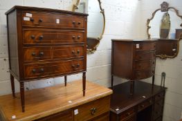 Two mahogany bow fronted four drawer chests (one AF).