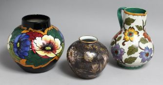 A DUTCH GOURD JUG AND TWO VASES (3).