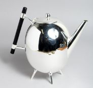 A LARGE CHRISTOPHER DRESSER STYLE PLATED OVAL TEAPOT.