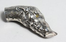 A SILVER BOARS HEAD WALKING STICK HANDLE