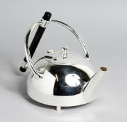 A SMALL CHRISTOPHER DRESSER STYLE PLATED SQUAT TEAPOT.