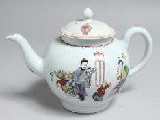 AN 18TH CENTURY LIVERPOOL CHAFFERS FACTORY TEAPOT AND COVER painted with oriental figures.