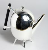 A SMALL CHRISTOPHER DRESSER STYLE PLATED OVAL TEAPOT.