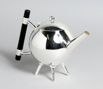 A SMALL CHRISTOPHER DRESSER STYLE PLATED GLOBULAR TEAPOT.