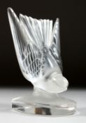 A LALIQUE SWALLOW BOOK END Etched Lalique, France, 6.5ins high.