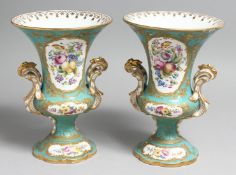 A PAIR OF 19TH CENTURY COALPORT VASES painted with fruit by Wm. Cook.