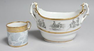 AN EARLY 19TH CENTURY FLIGHT BARR AND BARR COFFEE CAN painted with a marbled ground under a gilt