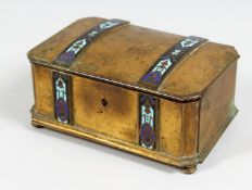 A GOOD JEWELLERY BOX with champleve enamel hands, 3.5ins long.