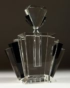 AN ART DECO STYLE HEAVY GLASS SCENT BOTTLE AND STOPPER. 9.5ins high.