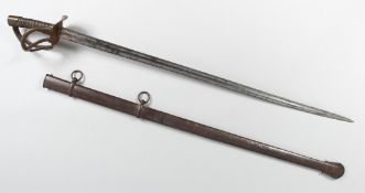A FRENCH 1811 KLINGENTHAL CURASSIER SWORD AND SCABBARD, with double fullered taping straight