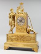 A GOOD 19TH CENTURY FRENCH ORMOLU MANTLE CLOCK with eight day movement, striking on a bell, engraved