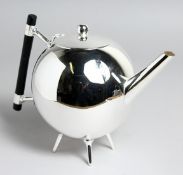 A LARGE CHRISTOPHER DRESSER STYLE PLATED GLOBULAR TEAPOT.