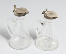 A PAIR OF WHISKY TOTS with silver tops Birmingham, 1911,