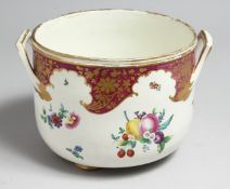 AN 18TH CENTURY WORCESTER ICE PAIL ON FEET painted with fruit and claret cornucopia, 